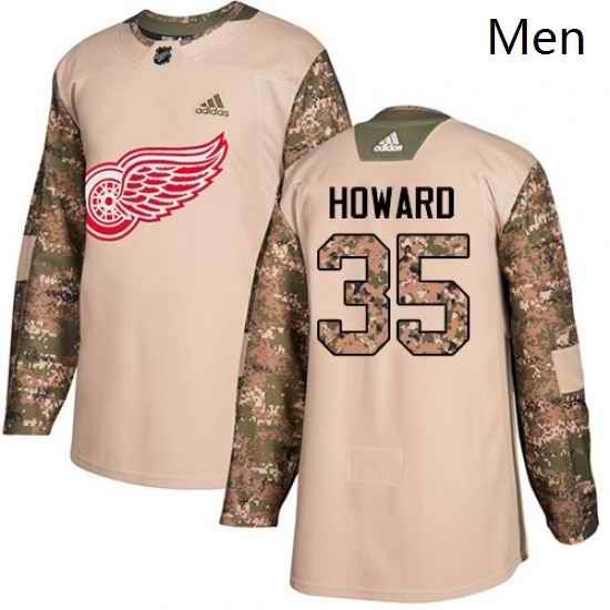 Mens Adidas Detroit Red Wings 35 Jimmy Howard Authentic Camo Veterans Day Practice NHL Jersey
